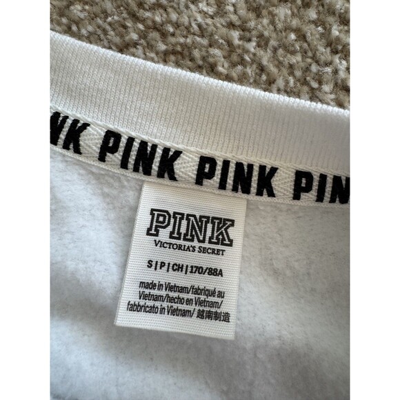 Victoria’s Secret Pink Oversized Sweatshirt White Red Roses Classic Logo Size S - Picture 3 of 4